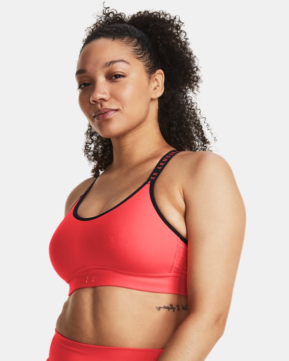 Women's UA Infinity Mid Covered Sports Bra, Red, pdpMainDesktop image number 2